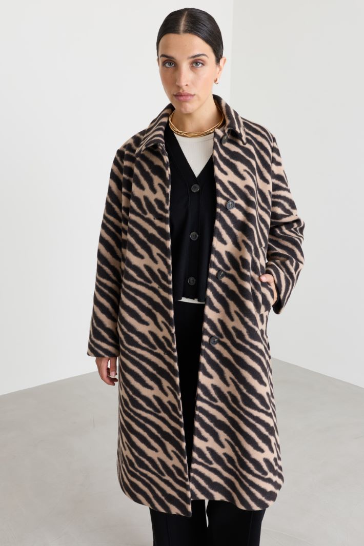 Jacquard Jersey Coat - BROWN - Intrend - 2