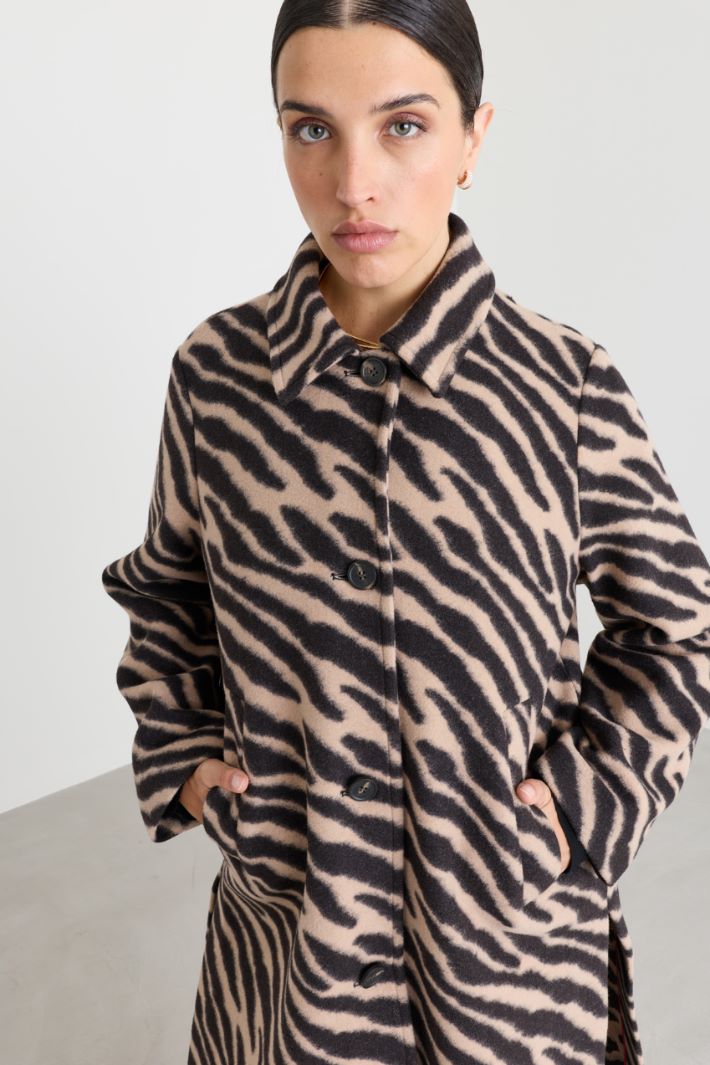 Jacquard Jersey Coat - BROWN - Intrend - 3