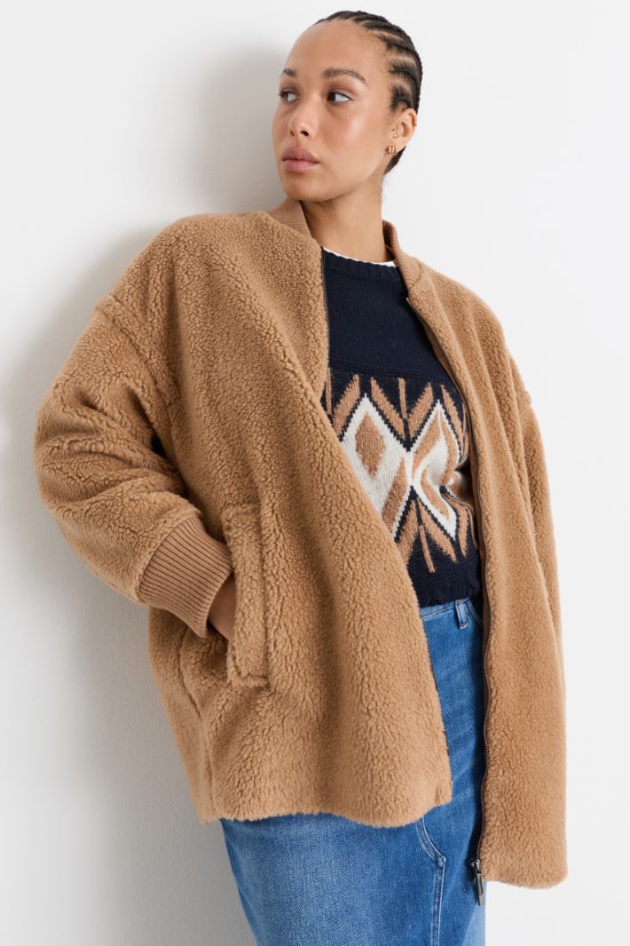 Bomber jacket in soft, warm jersey - CAMEL - Intrend - 2