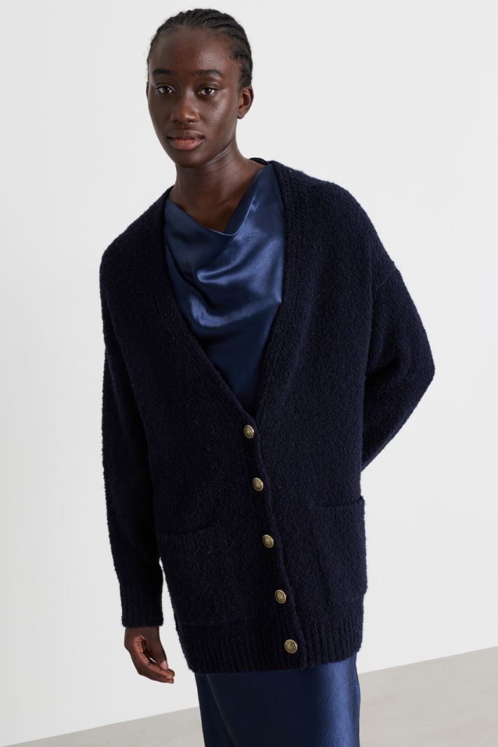 Oversized bouclé-knit jacket - BLUE - Intrend - 2