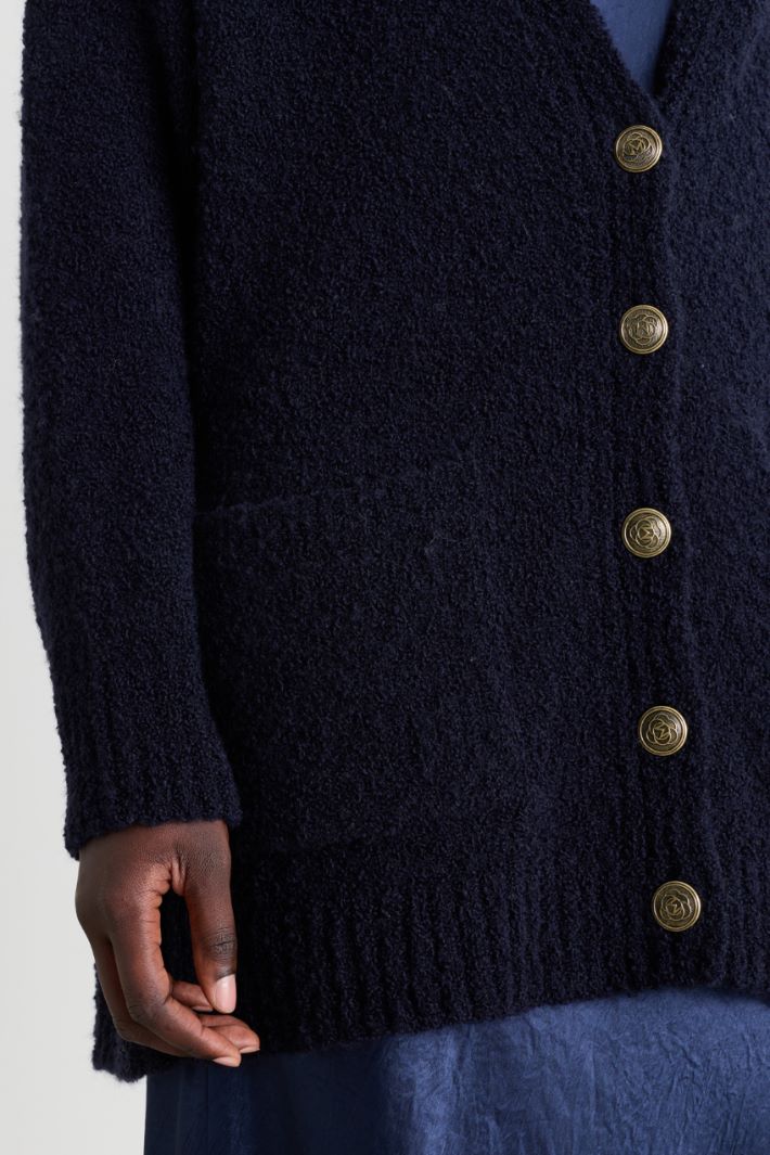 Oversized bouclé-knit jacket - BLUE - Intrend - 3