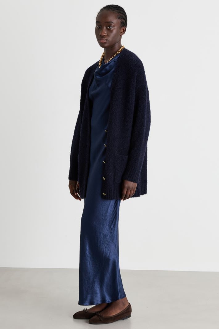 Oversized bouclé-knit jacket - BLUE - Intrend