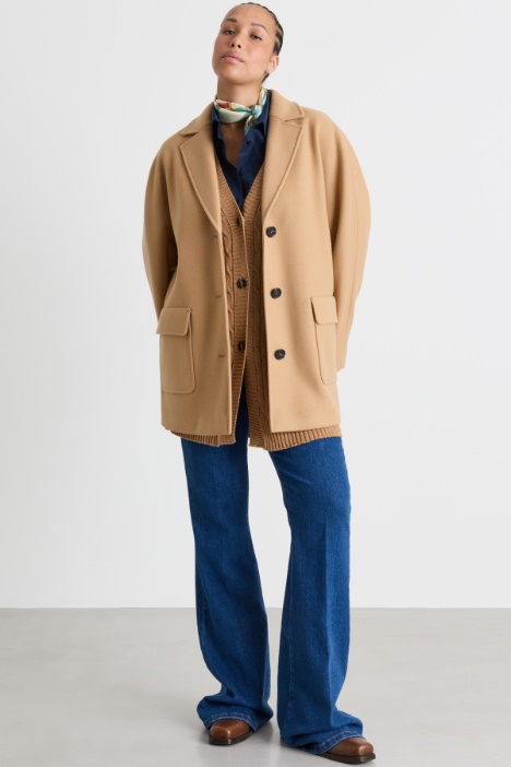 Stretch jersey short double-breasted wool coat - Intrend