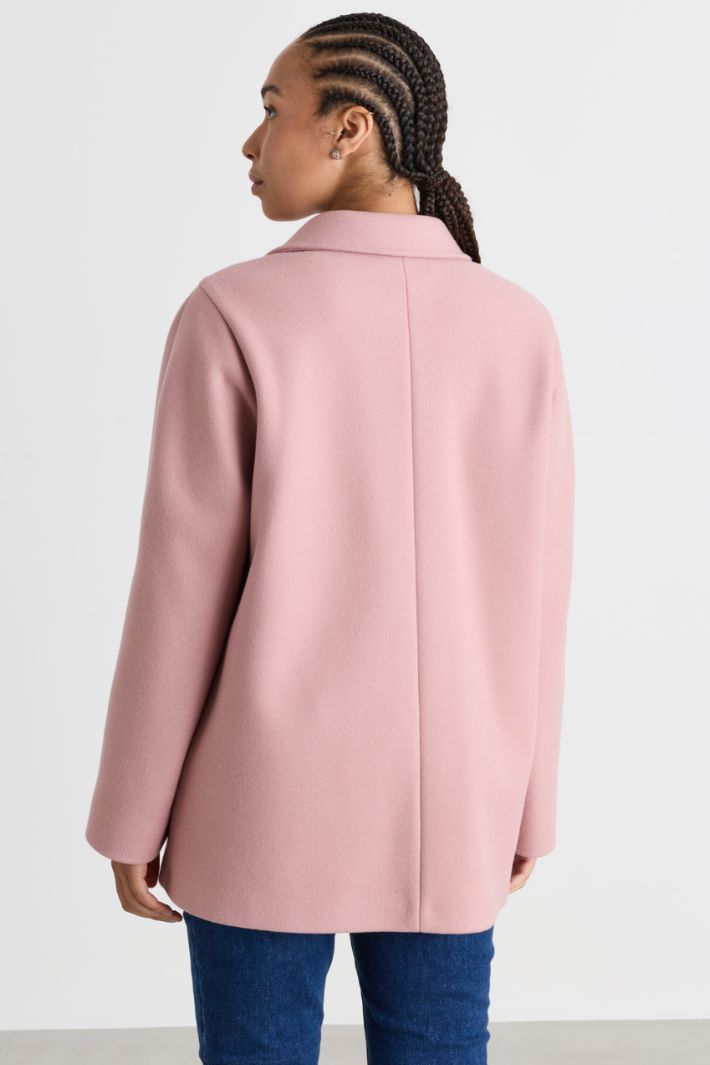 Stretch jersey short double-breasted wool coat - PINK - Intrend - 4