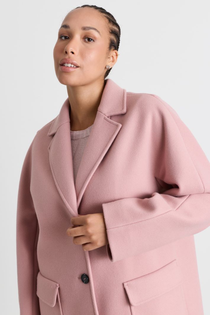 Stretch jersey short double-breasted wool coat - PINK - Intrend - 3