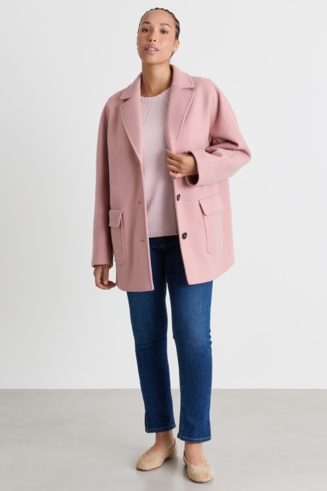 Stretch jersey short double-breasted wool coat - Intrend