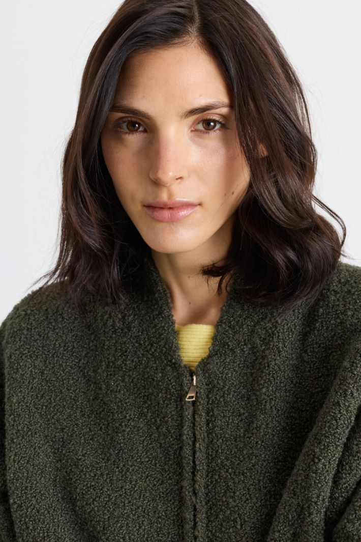 Bouclé bomber jacket - GREEN - Intrend - 3