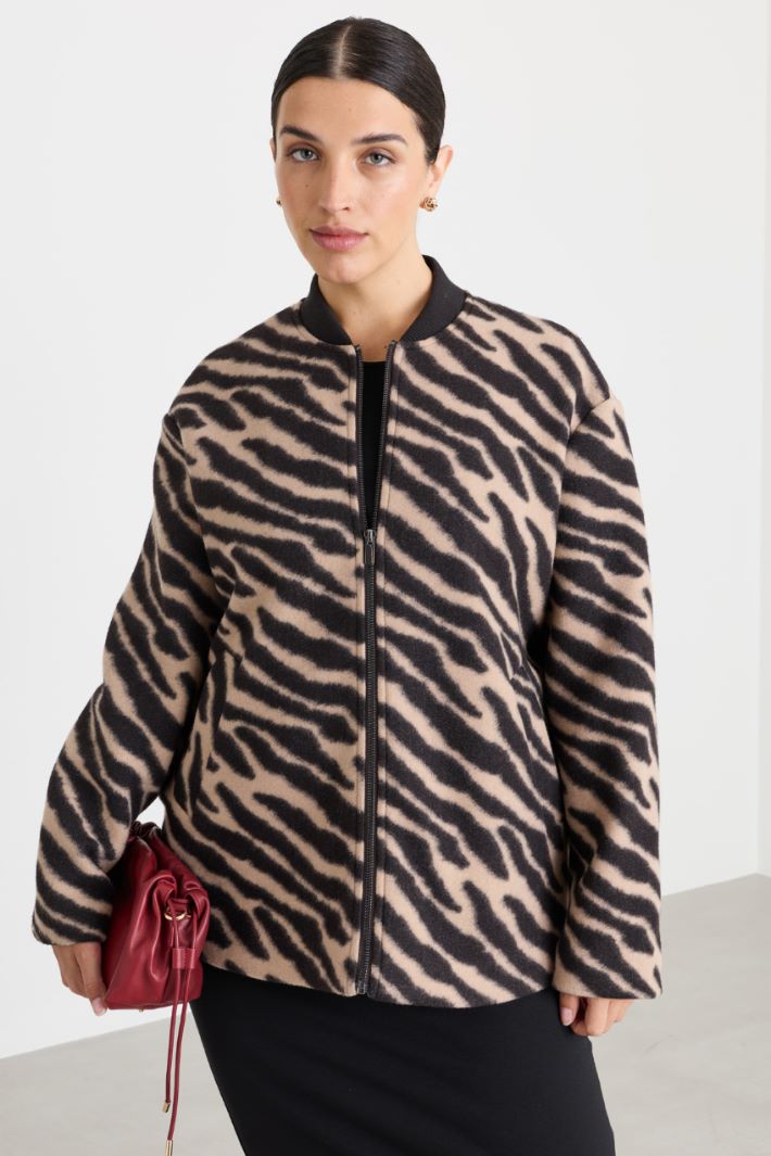 Jacquard jersey bomber jacket - BROWN - Intrend - 2