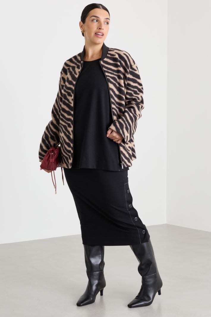Jacquard jersey bomber jacket - BROWN - Intrend