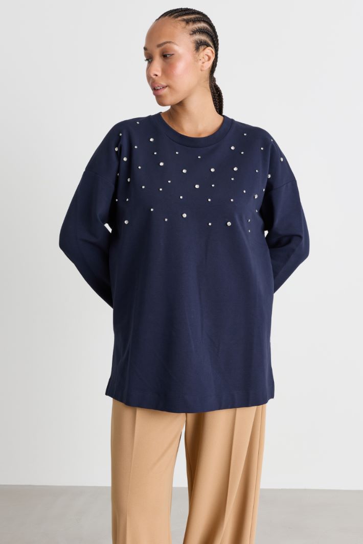 Felpa con strass - BLU - Intrend - 2