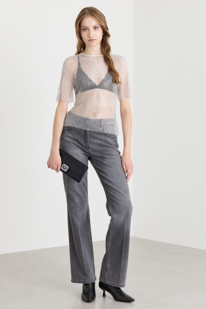 Top in rete con strass - BIANCO - Intrend