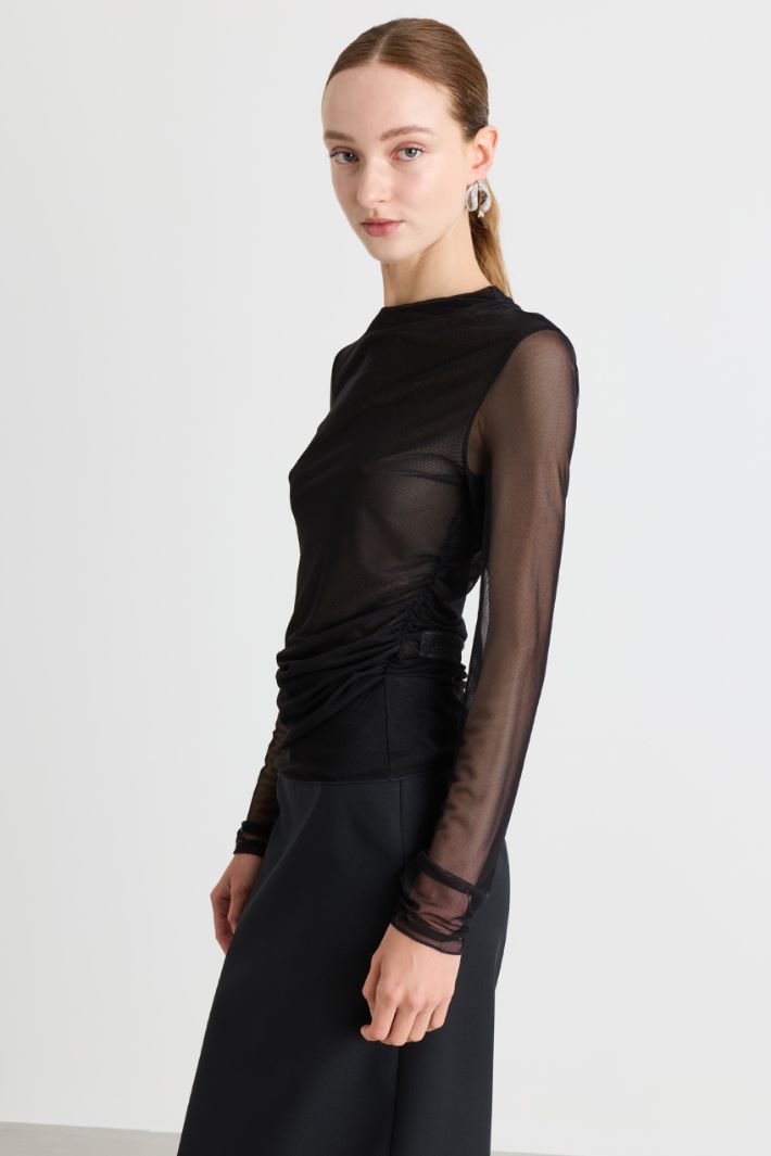 T-shirt in tulle doppiato - NERO - Intrend - 2