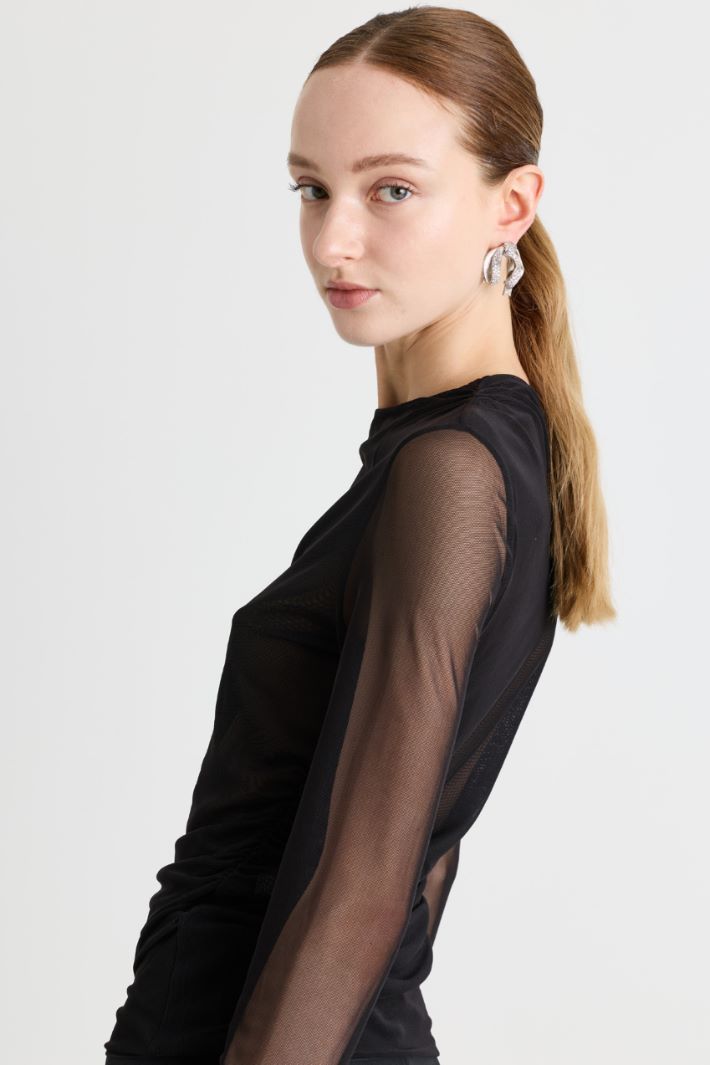 T-shirt in tulle doppiato - NERO - Intrend - 3