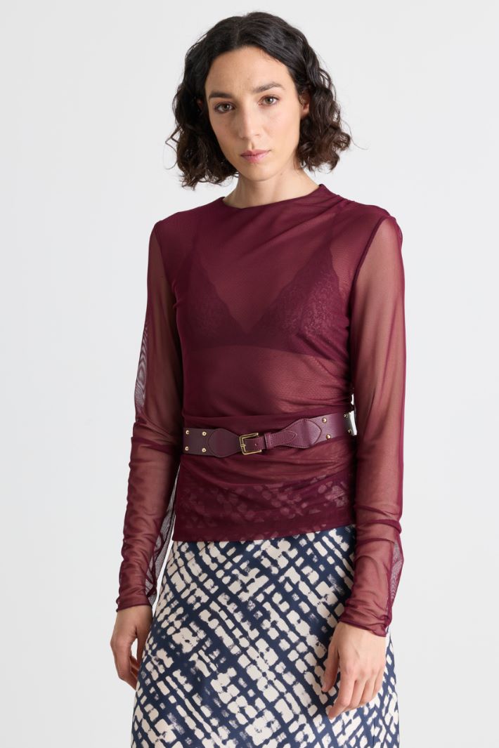T-shirt in tulle doppiato - BORDEAUX - Intrend - 2