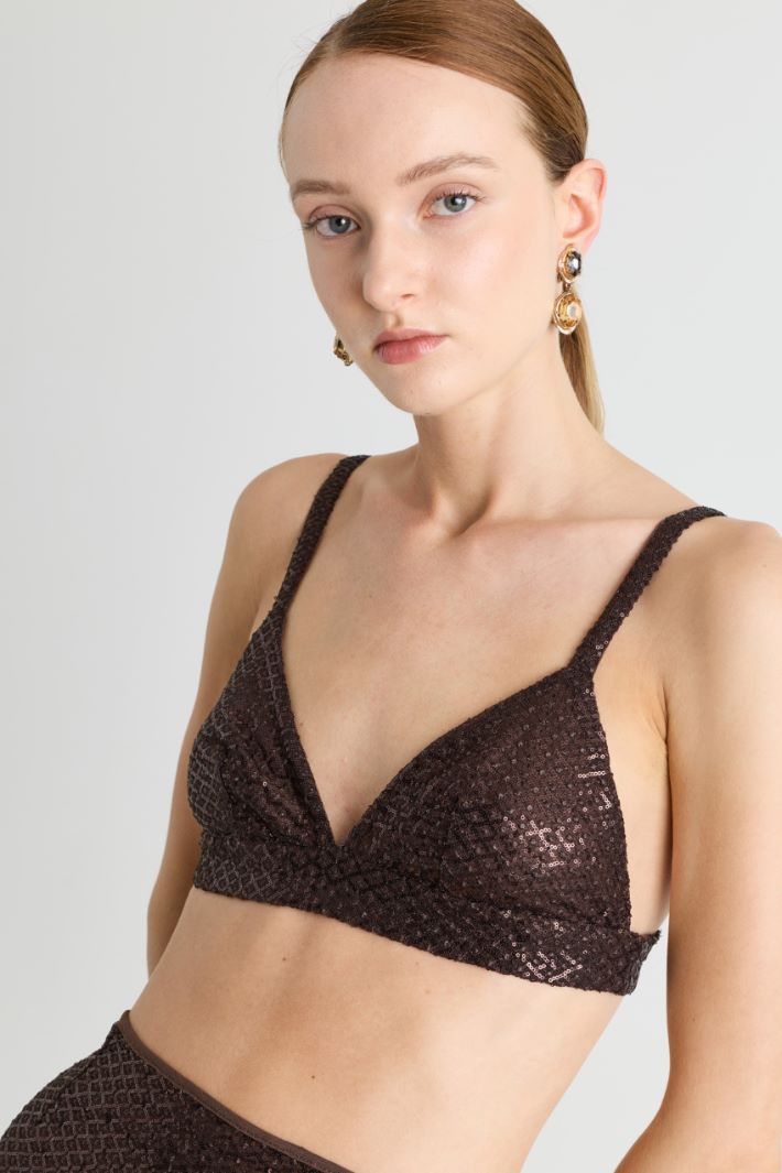 Top in tulle e paillettes - MARRONE - Intrend - 3