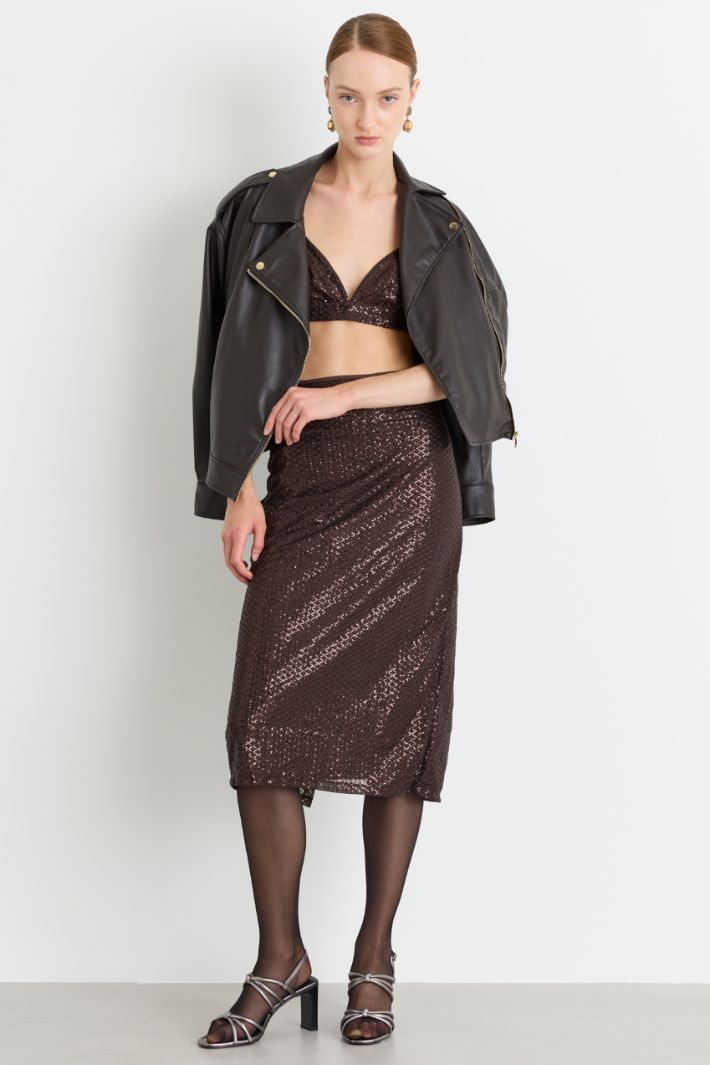 Top in tulle e paillettes - MARRONE - Intrend