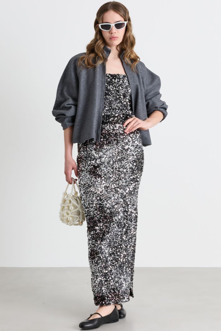 Top in velluto con paillettes - GRIGIO - Intrend