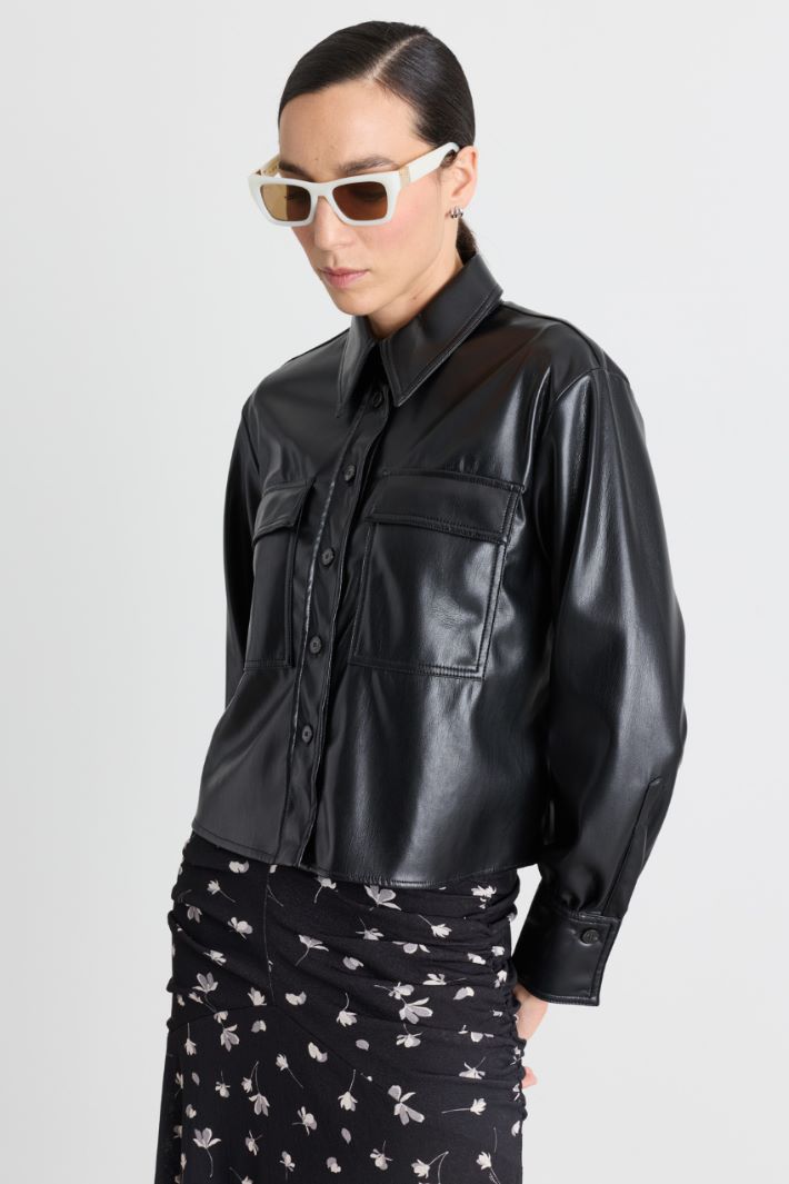 Camicia in jersey spalmato - NERO - Intrend - 2