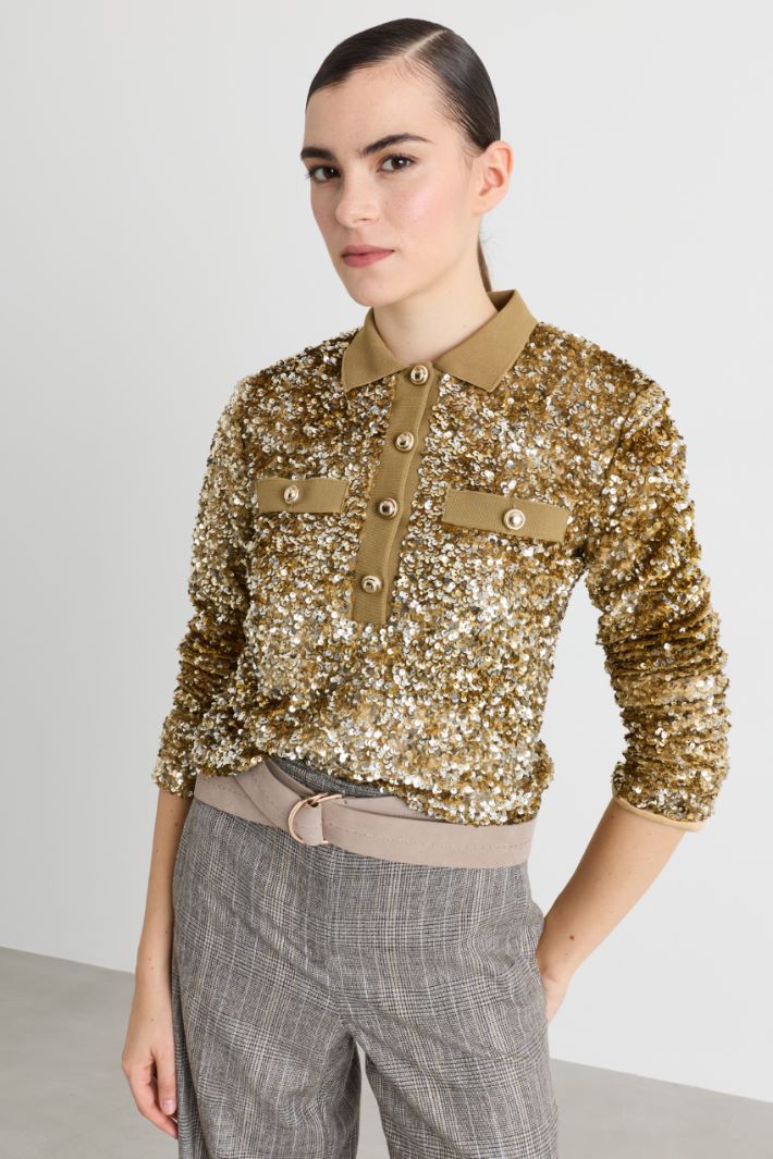 Polo in velluto con paillettes - ORO - Intrend - 2