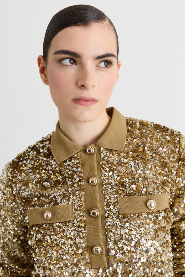 Polo in velluto con paillettes - ORO - Intrend - 3