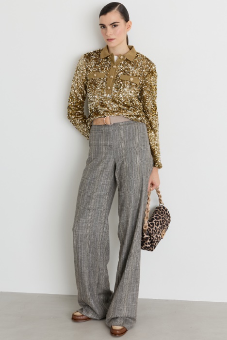 Polo in velluto con paillettes - Intrend
