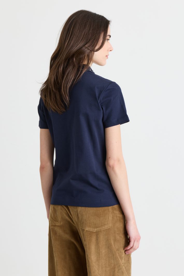 Rhinestone-Embellished Polo Shirt - BLUE - Intrend - 4