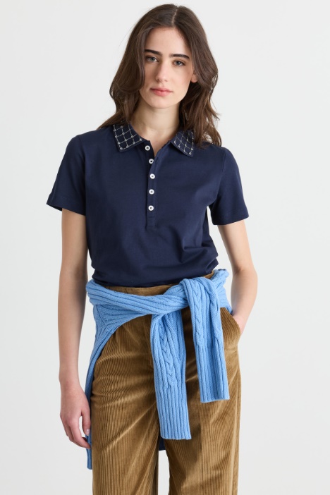 Rhinestone-Embellished Polo Shirt - Intrend