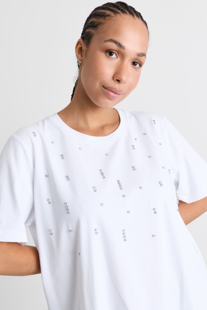 T-shirt con applicazione di strass - BIANCO - Intrend - 3