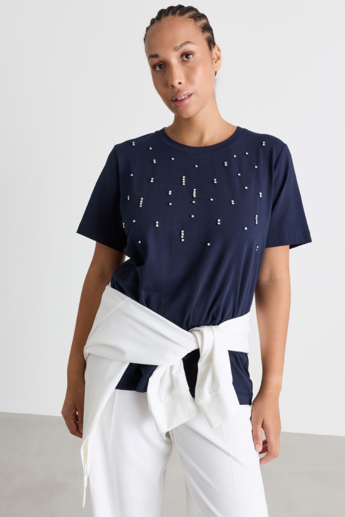 T-shirt con applicazione di strass - BLU - Intrend - 2