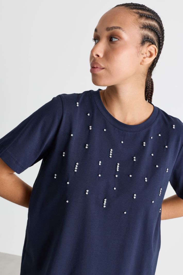 T-shirt con applicazione di strass - BLU - Intrend - 3