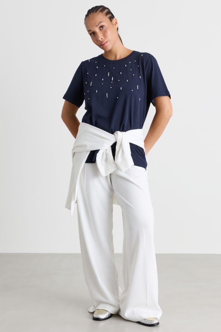 T-shirt con applicazione di strass - BLU - Intrend