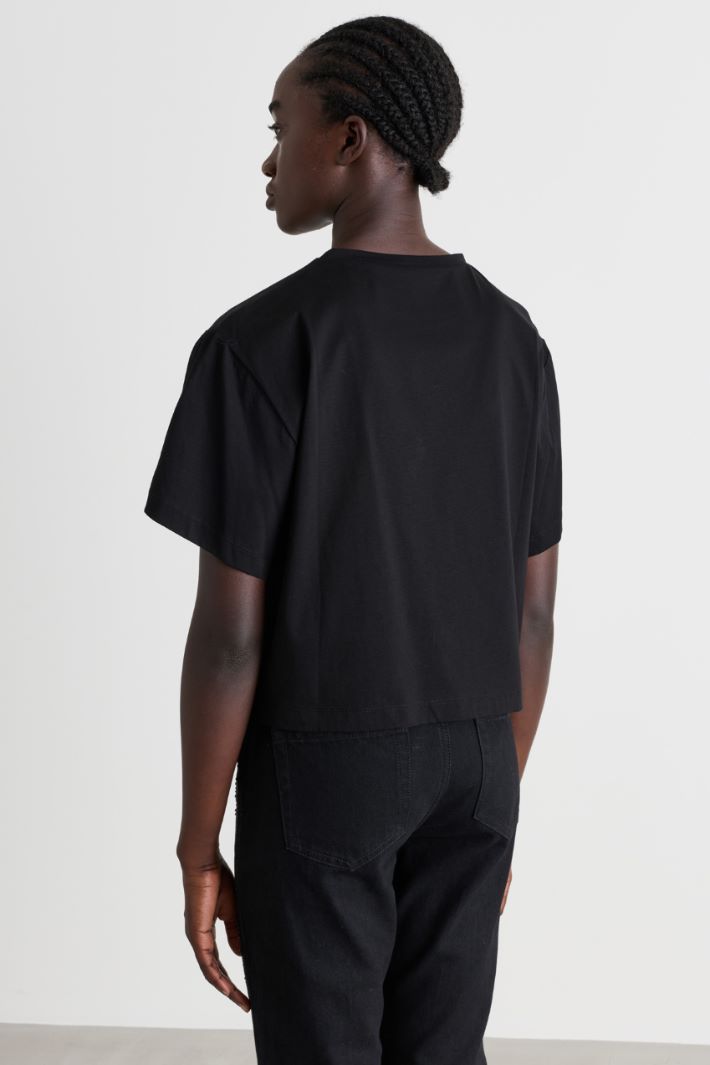 Crystal-embellished crop T-shirt - BLACK - Intrend - 4