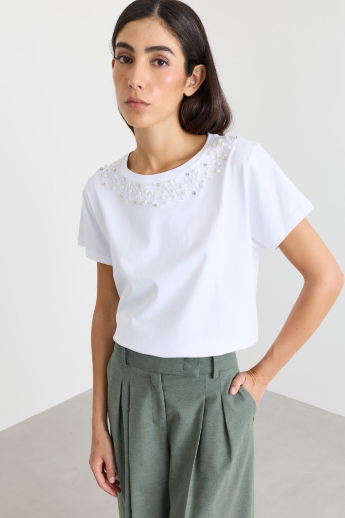 Crystal-embellished T-shirt - WHITE - Intrend - 2