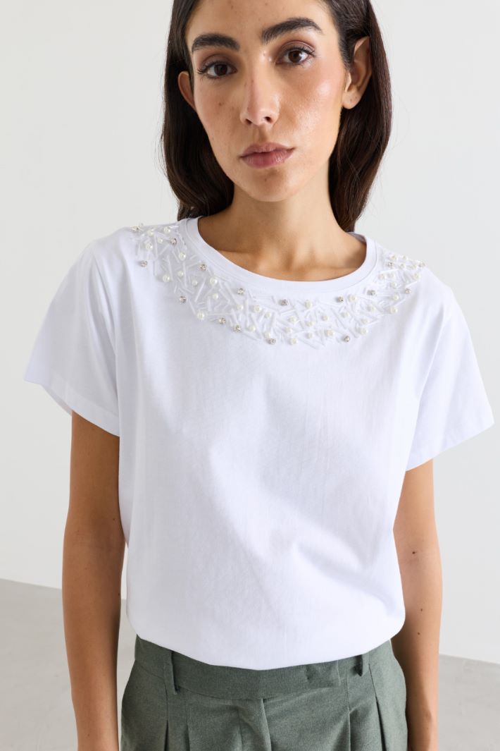 Crystal-embellished T-shirt - WHITE - Intrend - 3
