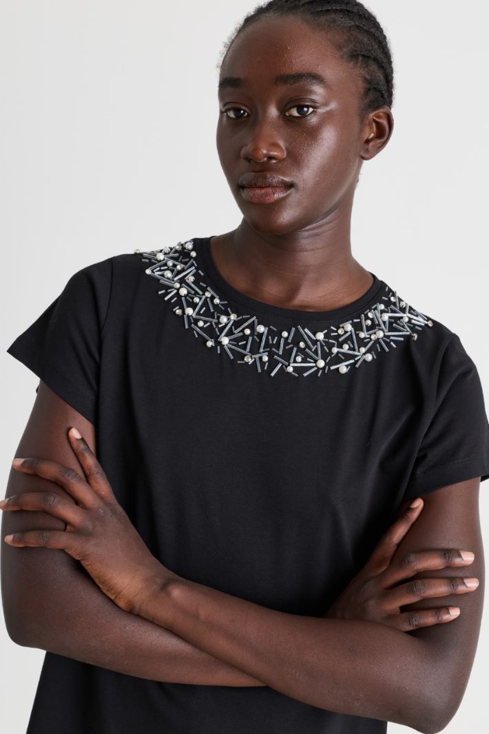 Crystal-embellished T-shirt - BLACK - Intrend - 3