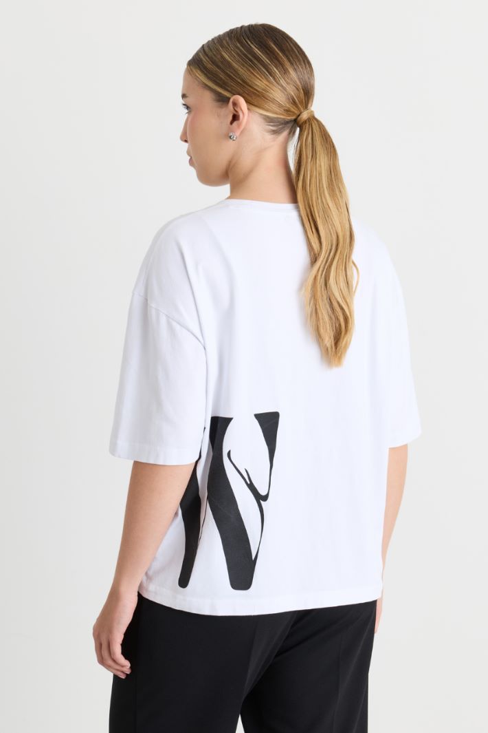 T-shirt in jersey stretch - BIANCO NERO - Intrend - 4