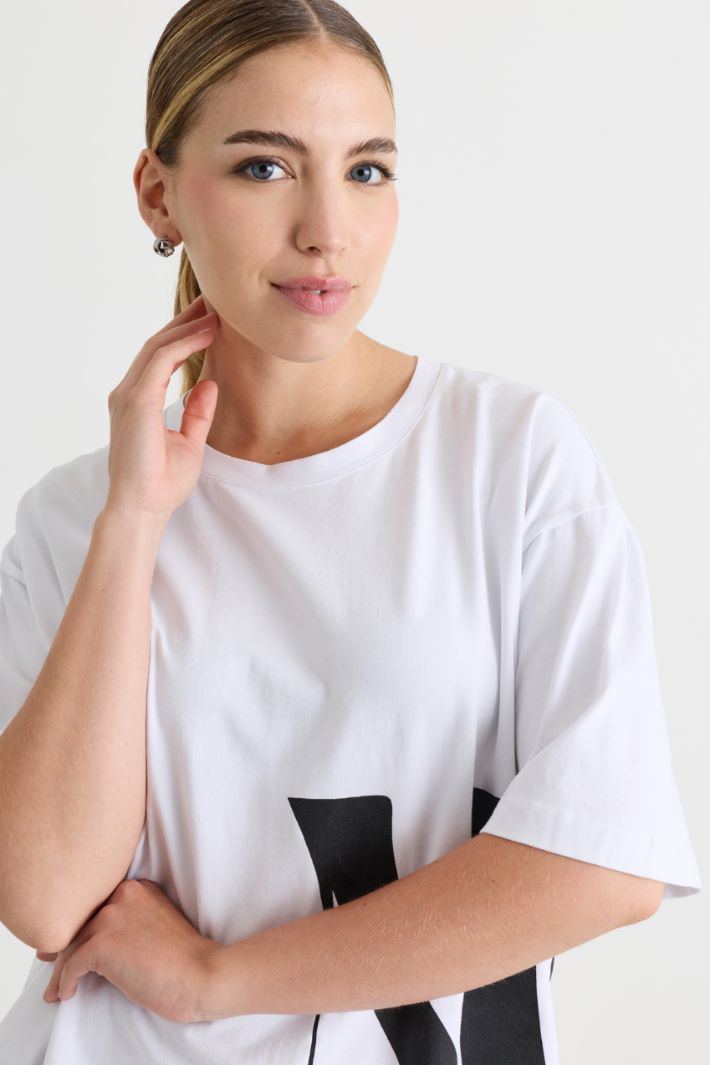 T-shirt in jersey stretch - BIANCO NERO - Intrend - 3