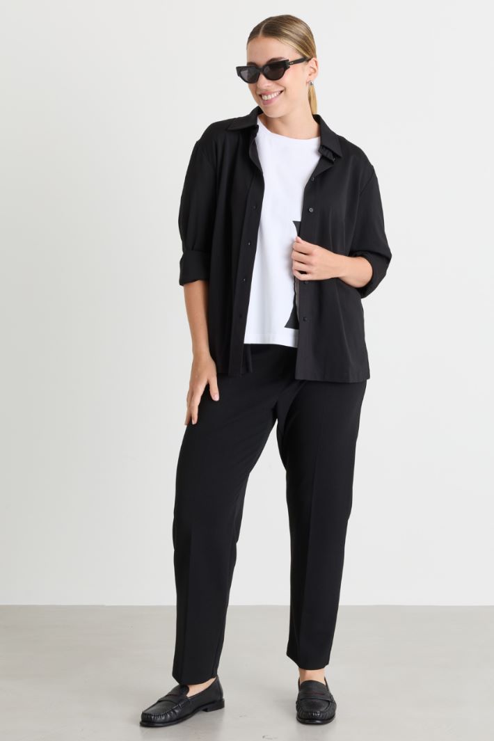 T-shirt in jersey stretch - BIANCO NERO - Intrend