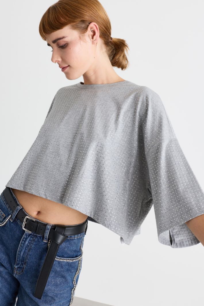 T-shirt con strass - GRIGIO - Intrend - 2