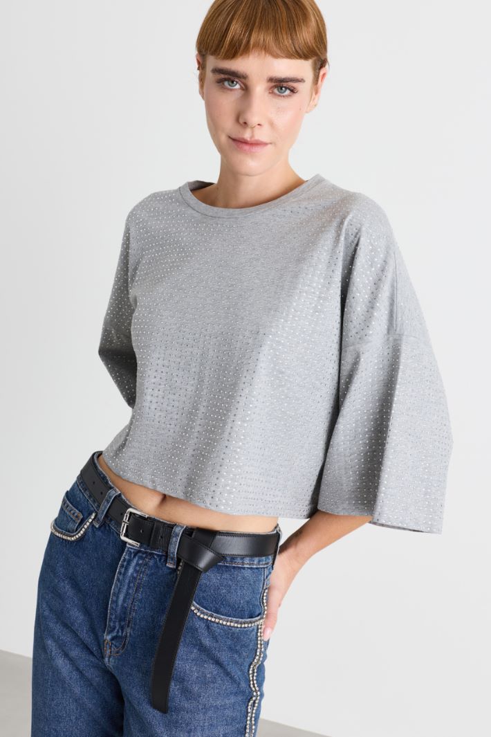 T-shirt con strass - GRIGIO - Intrend - 3