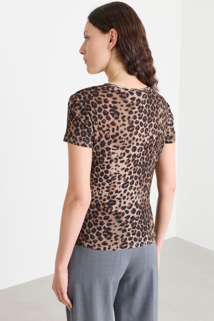 T-shirt aderente in jersey tulle - ANIMALIER - Intrend - 4