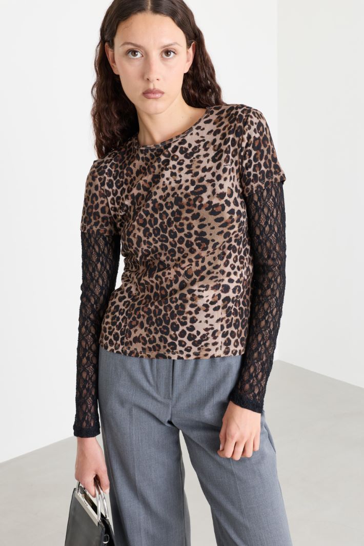 T-shirt aderente in jersey tulle - ANIMALIER - Intrend - 2