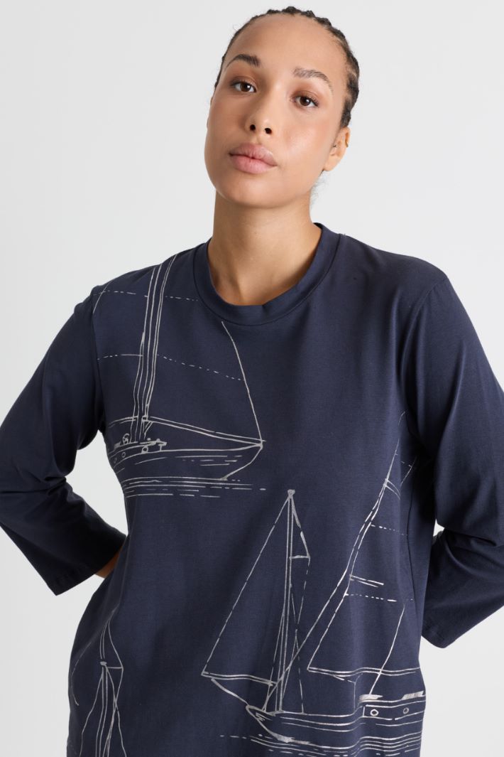 T-shirt con maniche a tre quarti - BLU BIANCO - Intrend - 3