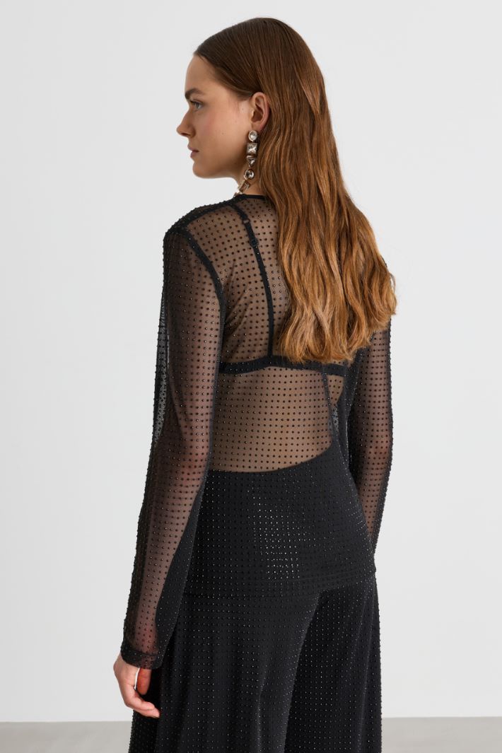 T-shirt in tulle con cristalli - NERO - Intrend - 4