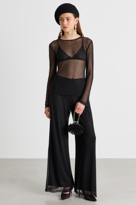 T-shirt in tulle con cristalli - Intrend