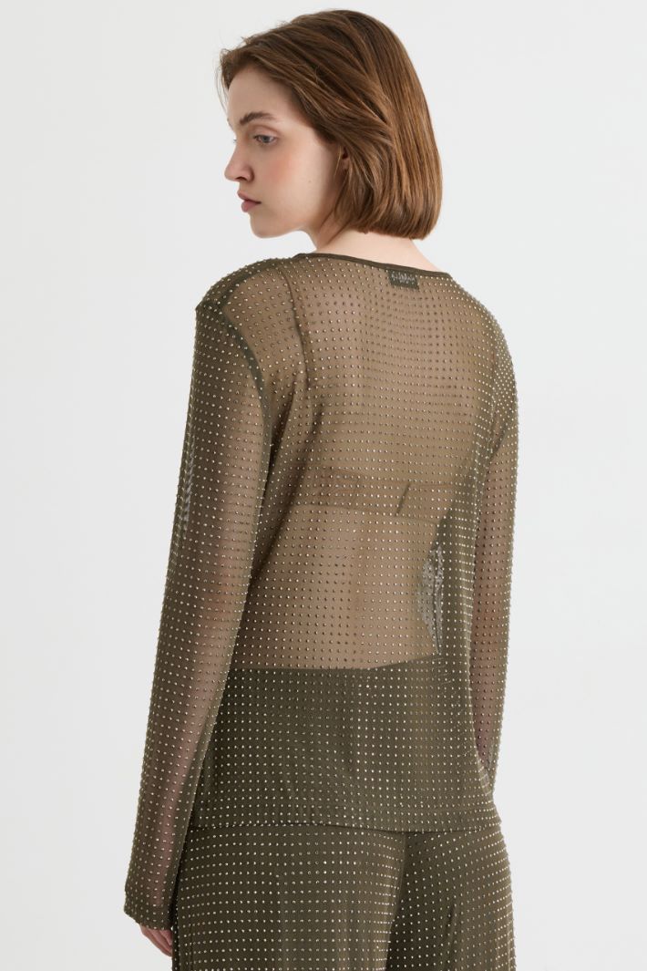 T-shirt in tulle con cristalli - VERDE - Intrend - 4