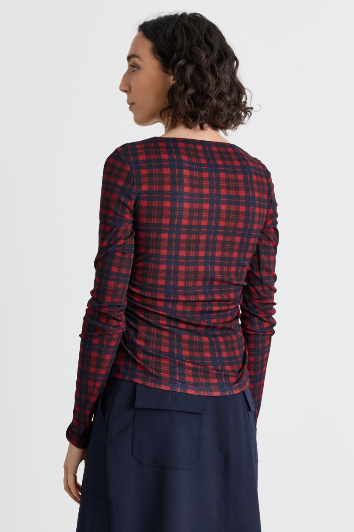 T-shirt in jersey tulle stampato - ROSSO BLU - Intrend - 4