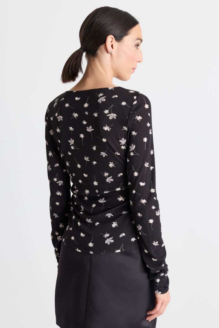 T-shirt in jersey tulle stampato - NERO BIANCO - Intrend - 4
