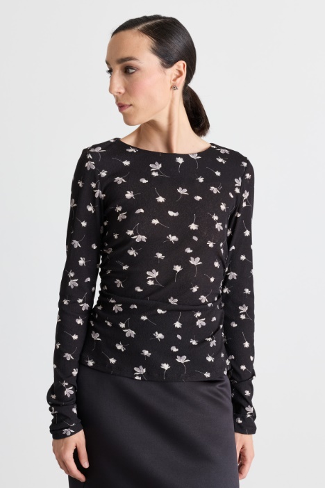 Printed tulle jersey T-shirt - Intrend