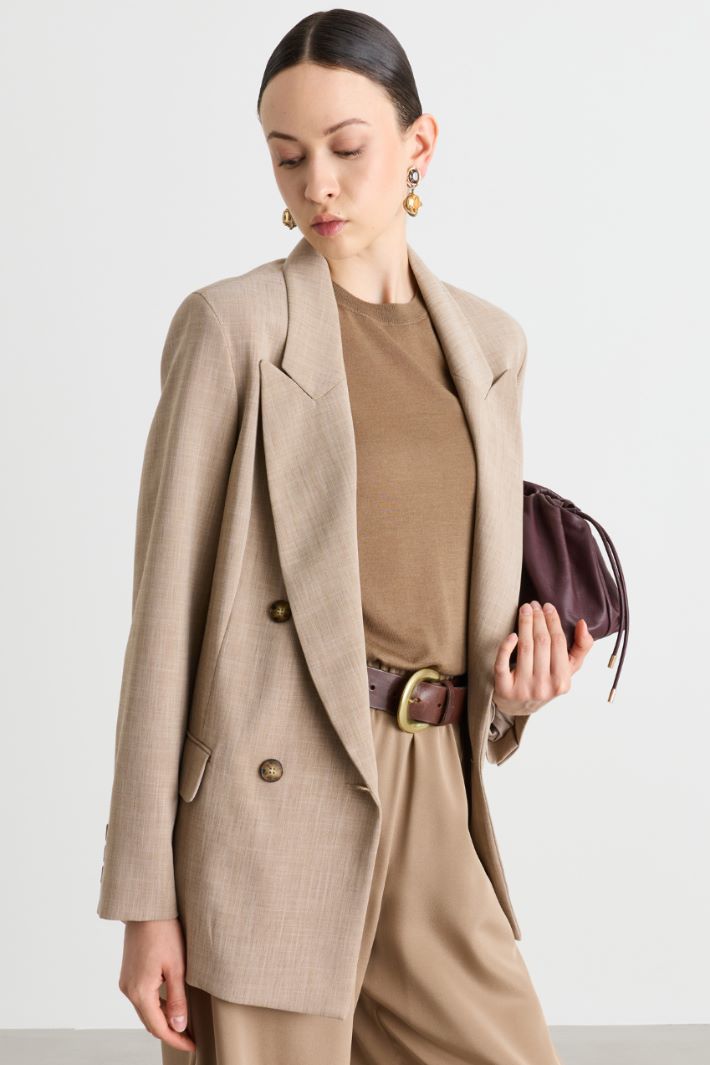 Double-breasted stretch blazer - CAMEL - Intrend - 2